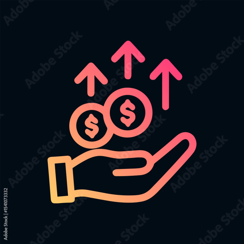 Growing wealth illustrated with upward arrows. Icon symbol illustration