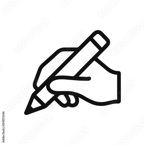 Hand holding and writing with pencil. Icon symbol illustration