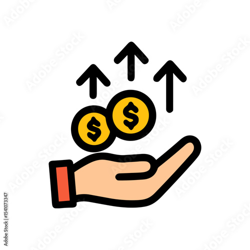 Hand holding money with upward growth. Icon symbol illustration