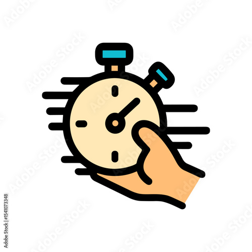 Hand holding speeding stopwatch icon. Icon symbol illustration
