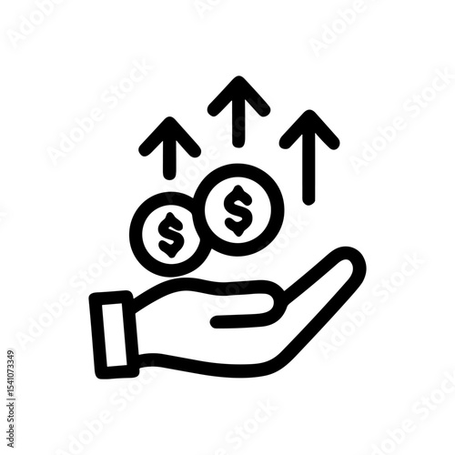 Hand holding wealth ascending fortunes symbol. Icon symbol illustration
