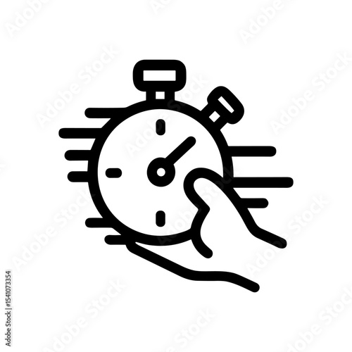 Hand speeds up stopwatch action motion. Icon symbol illustration