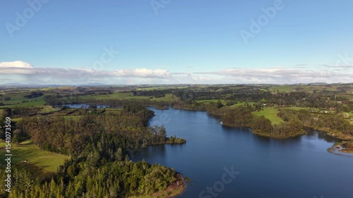 Aerial view of Lake Manuwai, a man made irrigation lake in Northland, New Zealand
