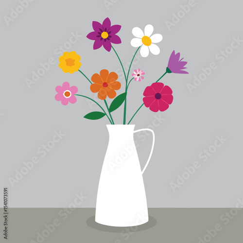 Vibrant Blooms in a White Vase A Colorful Floral Illustration