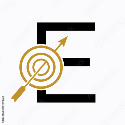 Target Logo On Letter E Concept For Success Symbol. Business Goal Logo Design