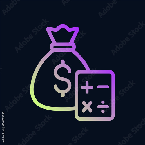 Money bag and calculator Finance themed icon. Icon symbol illustration