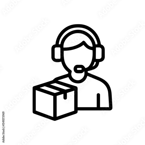 Order support specialist with package. Icon symbol illustration