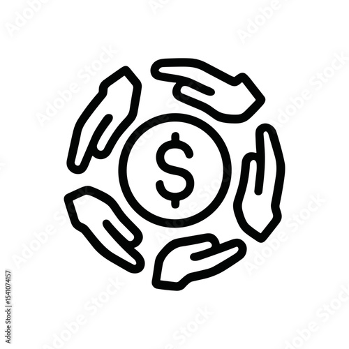 Protect money with surrounding helping hands. Icon symbol illustration