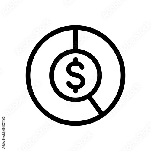 Pie chart showing monetary allocation. Icon symbol illustration