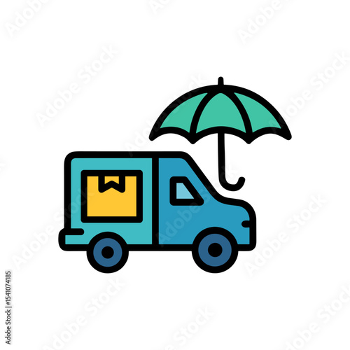 Protected delivery truck guarantees package safety. Icon symbol illustration