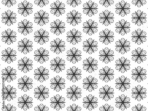 hand-drawn seamless geometric pattern, black and white, dots and lines, repeat design, abstract printable background
