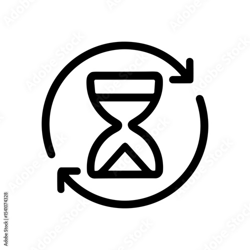 Recurring time hourglass within circular arrows. Icon symbol illustration