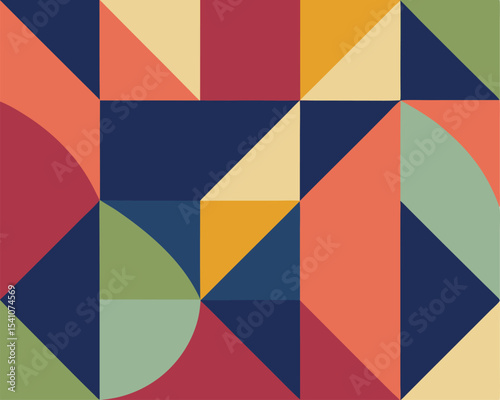 Geometric pattern with squares triangles and half circles