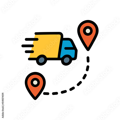 Speedy Delivery Truck Navigating Route. Icon symbol illustration