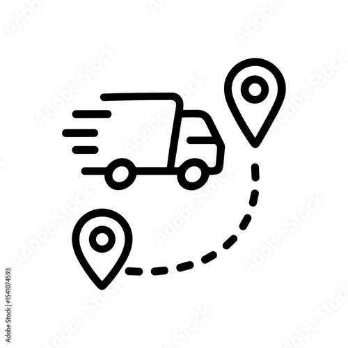 Speedy delivery truck traces its route. Icon symbol illustration