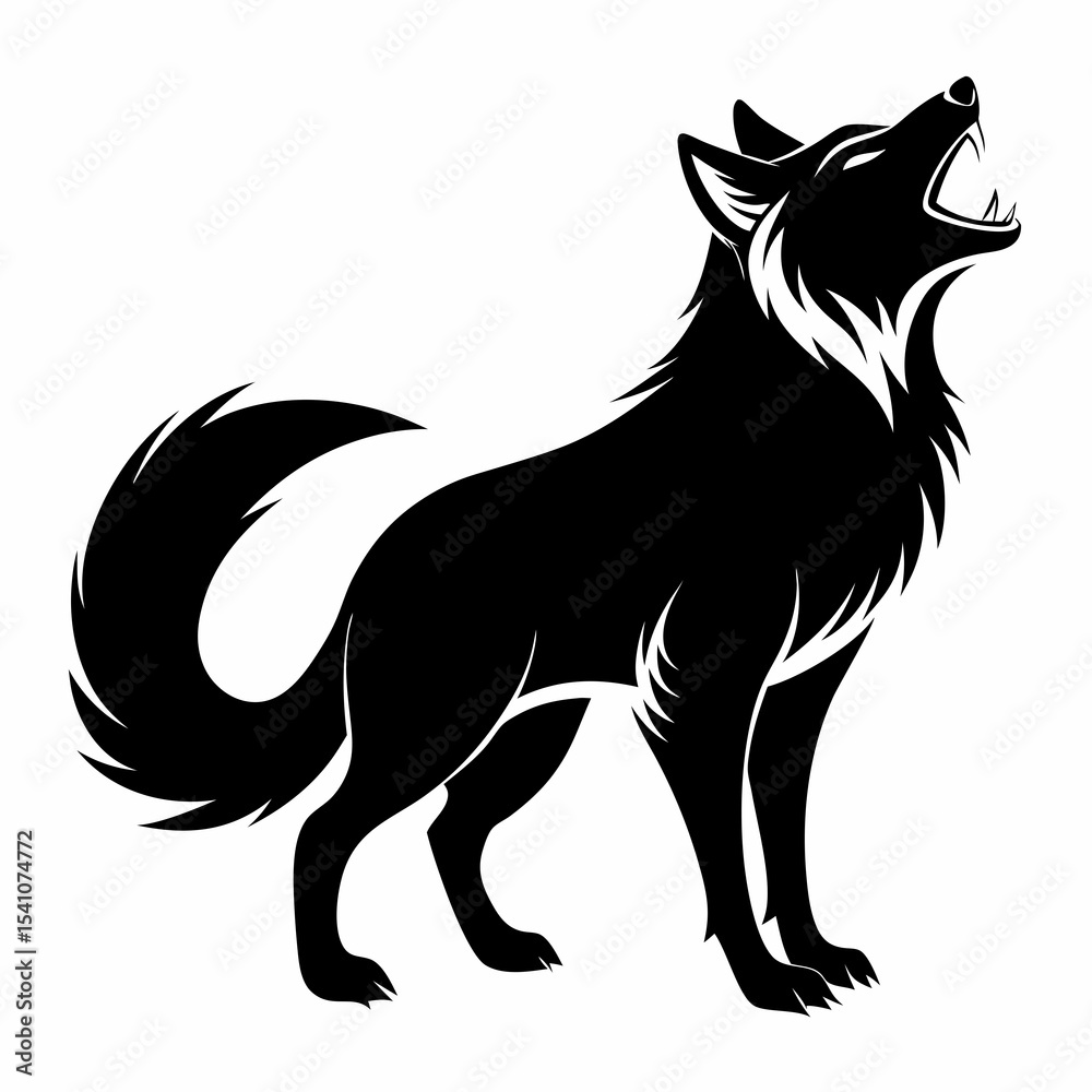 Fototapeta premium Arctic Fox roar sound silhouette on a white background