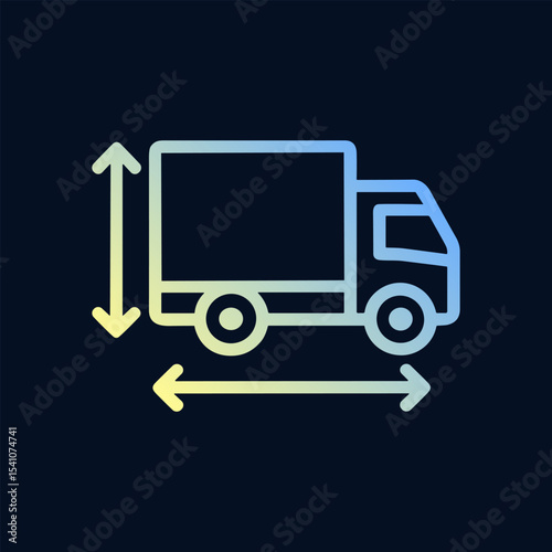 Truck dimensions outlined on dark background. Icon symbol illustration