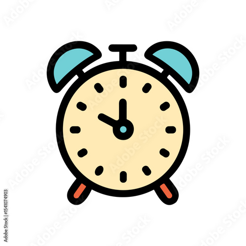 Whimsical alarm clock with ringing bells. Icon symbol illustration