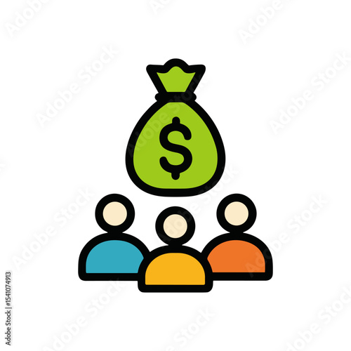 Wealth distributed among three individuals. Icon symbol illustration