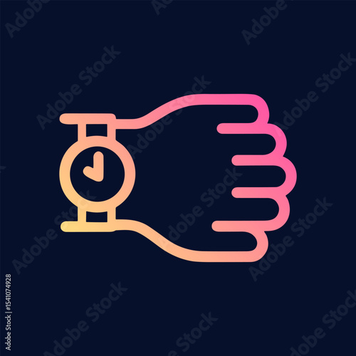 Wristwatch adorns a simplified pink hand. Icon symbol illustration