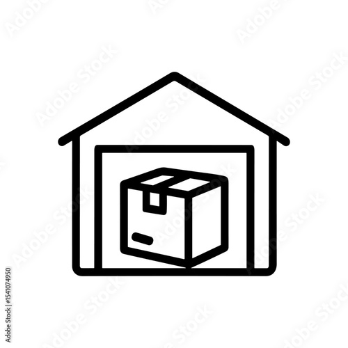 Warehouse with a box inside it. Icon symbol illustration