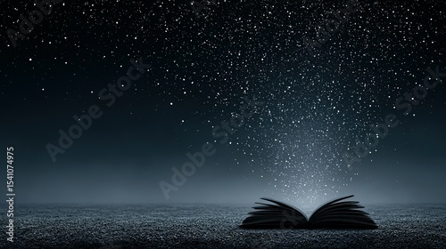 Open book with magical starlight effect.