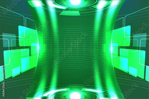 Abstract Green Technology Background Futuristic Design with Glowing Lines and Shapes