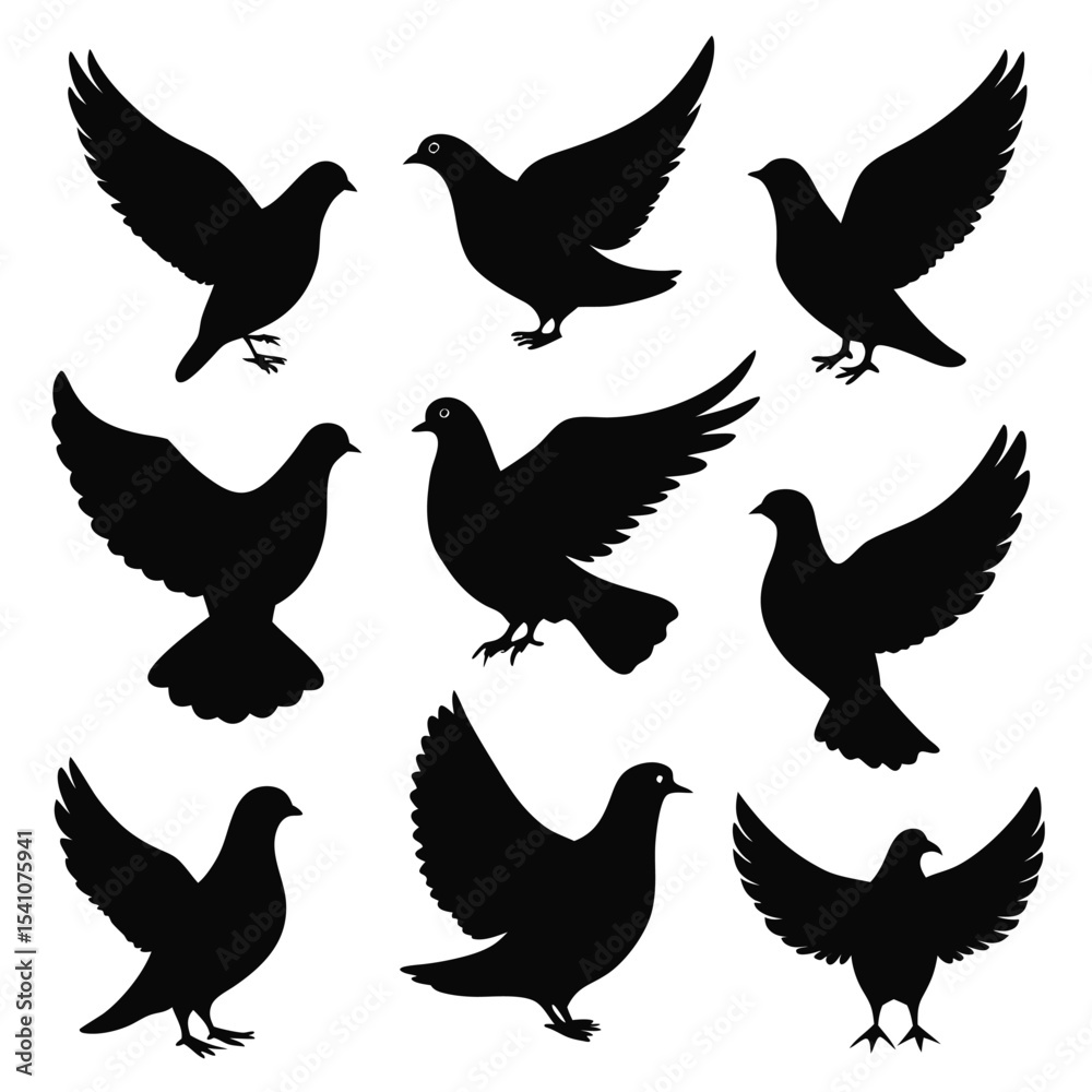 Obraz premium Collection of Elegant Dove Silhouettes Perfect for Design Projects