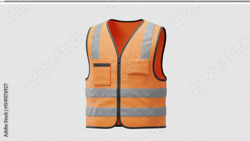 High-Visibility Safety Vest Orange with Reflective Stripes, Zipper Closure, and Pockets