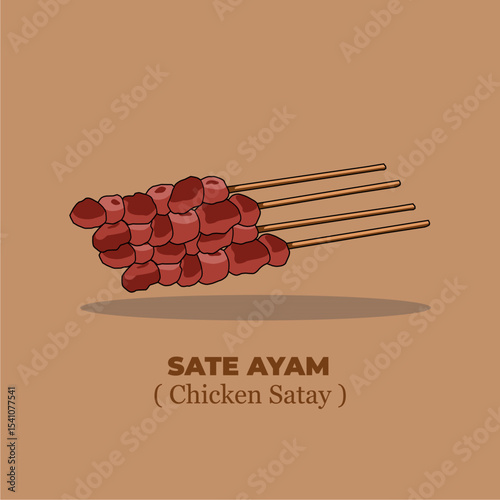 Delicious Chicken Satay (Sate Ayam) Illustration