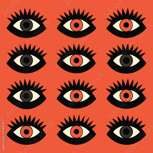 Abstract Eye Pattern Geometric Design, Red and Black Eyes Illustration