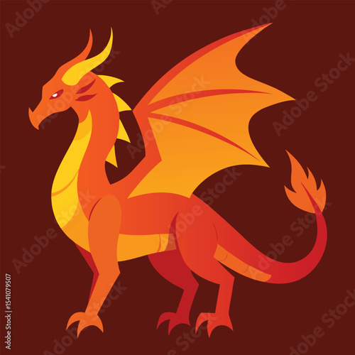 Fiery Dragon Illustration Mythical Creature Design in Orange and Red Hues