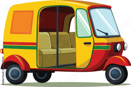 Illustration of a yellow and red auto rickshaw isolated
