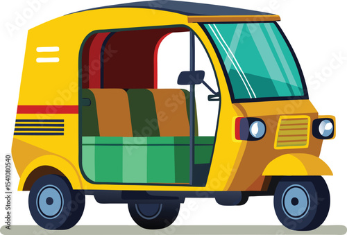Illustration of a yellow auto rickshaw on a white background