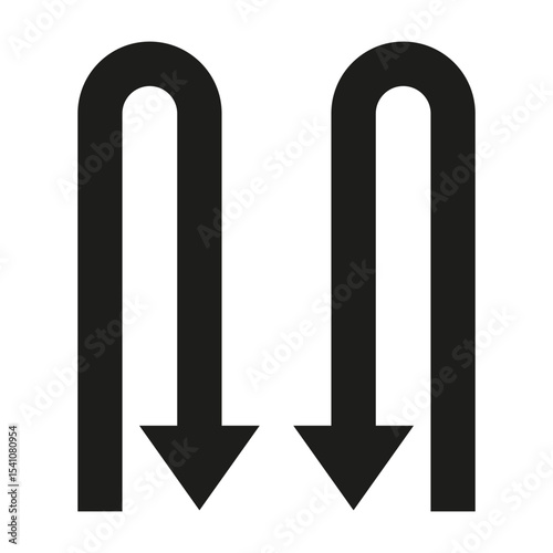 U turn icon. Reverse movement vector. Road direction sign. Navigation black arrow.