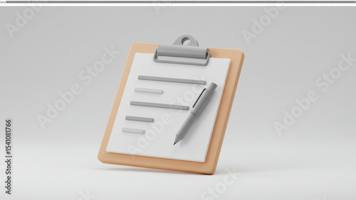 3D Render of Clipboard with Pen and Checklist  Perfect for Project Management, Task Lists, and Organization