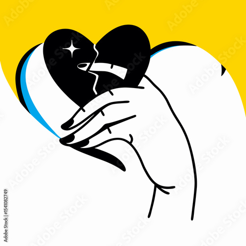 Hand Holding Broken Heart Illustration, Vector Graphic