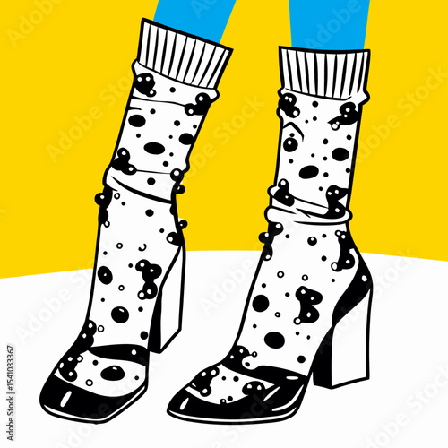 Stylish Black and White Polka Dot Socks and Heels Illustration
