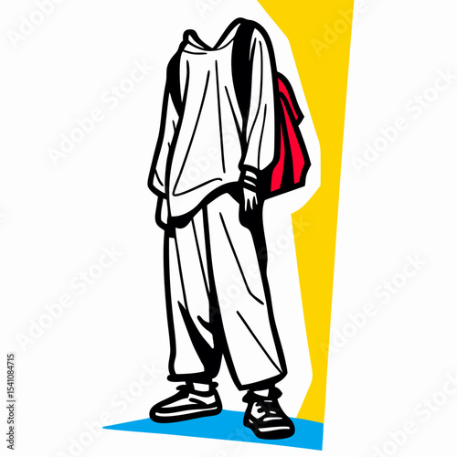 Headless Illustration: Casual Outfit with Red Backpack