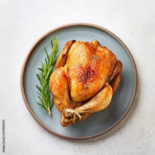 Roasted Chicken Dinner A Delicious Golden Brown Roasted Chicken served on a Plate with Rosemary