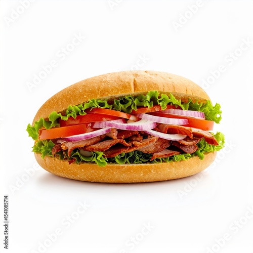 Delicious Roast Beef Sub Sandwich with Lettuce Tomato and Onion A perfect lunch or dinner meal