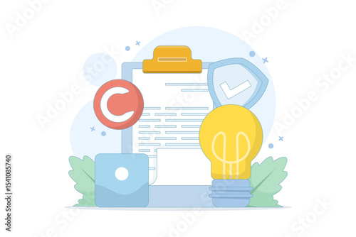 copyright protection concept. Copyright is protected by law, protecting artwork or content. trademark intellectual property rights protection. registered legally protected. flat design.