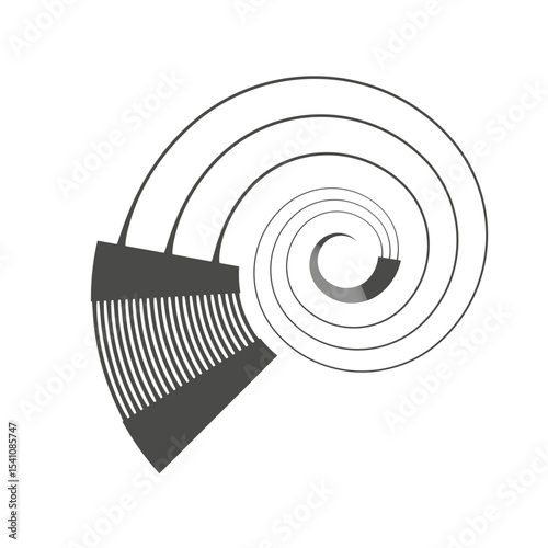 Radial spiral segment. Curved wedge shape. Bold motion vector. Abstract swirl icon.