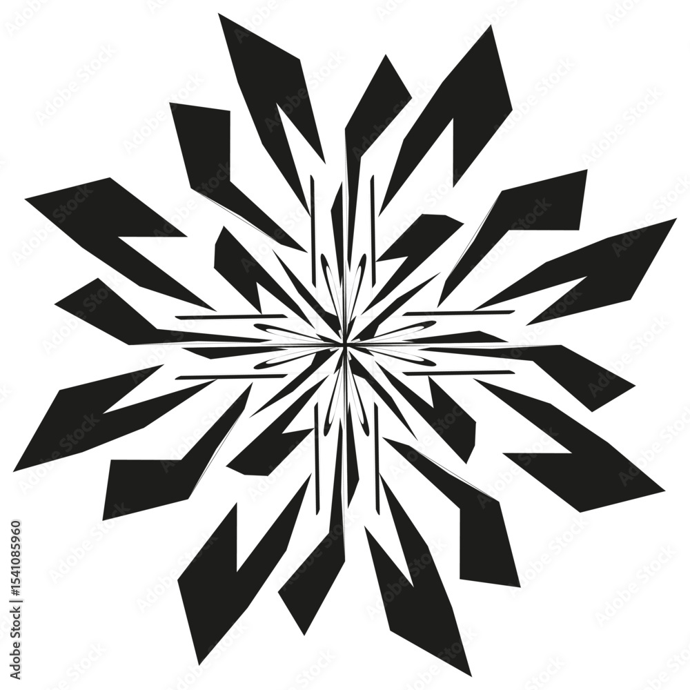 Obraz premium Black flower star. Abstract petal icon. Vector symmetrical shape. Bold radial design.