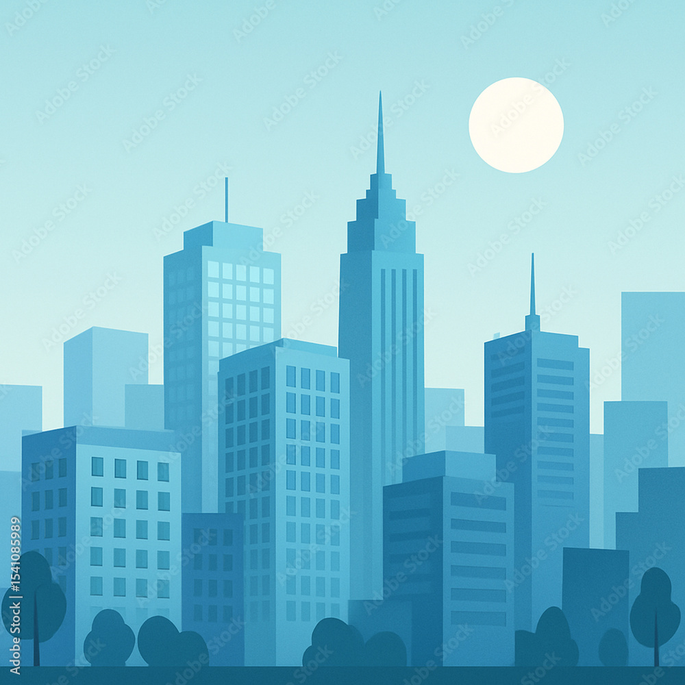 Fototapeta premium new Minimalist Cityscape Skyline with Sun