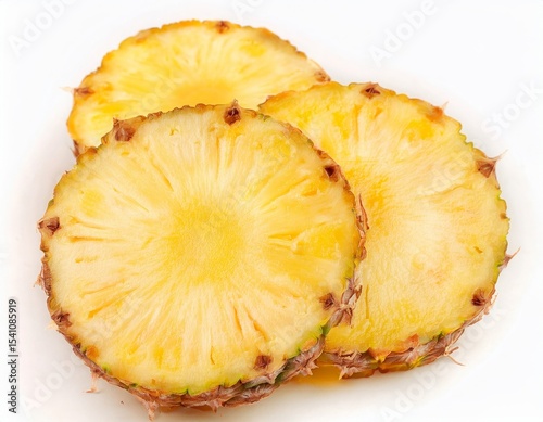Juicy Pineapple Slices Fresh Tropical Fruit Slices Isolated on White Background