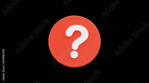 3D Wiggle Animation of a Red Question Mark Icon for Help and FAQ, Alpha Channel
