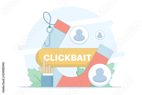 Clickbait concept. strategies to grab viewers' attention. magnetic illustrations that attract users, clicks, engagement, and traffic. strategies to grab viewers' attention. flat design.