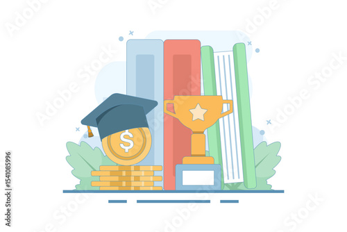 Budget concept Education and student funds. Savings for school or university fees, study or training costs. Education financing to cover school costs. Flat design illustration.