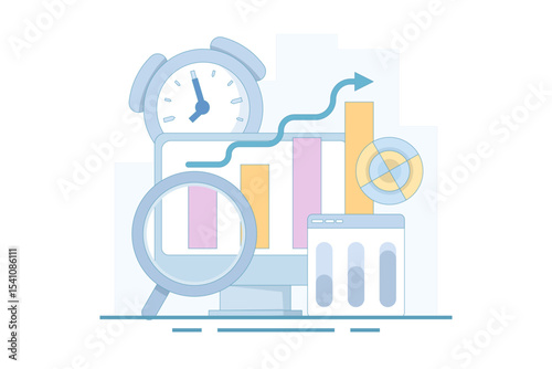 graphical analysis concept. the process of collecting data as it becomes available and analyzing it. data being analyzed. data processing for analysis. flat style design.